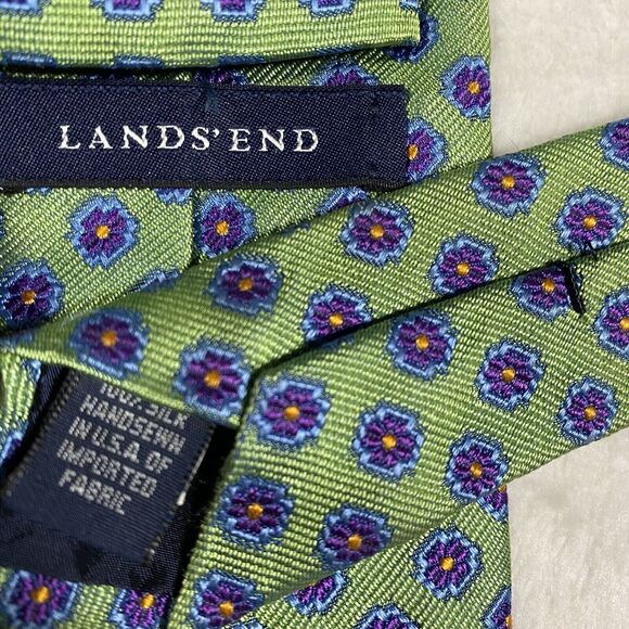 Vintage Lands' End Men's Silk Tie Light Green Blue Easter Sunday Wedding Guest - Picture 4 of 4